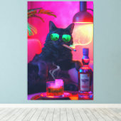 Gentleman Cat Drink Whiskey | Funny Bar Canvas Afdruk (Insitu (Houten vloer))