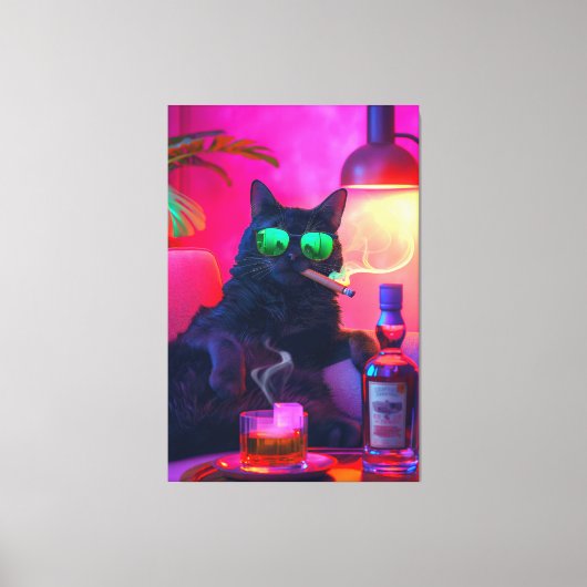 Gentleman Cat Drink Whiskey | Funny Bar Canvas Afdruk (Voorkant)