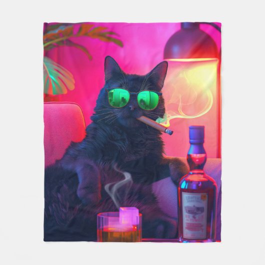 Gentleman Cat Drink Whiskey | Funny Bar Fleece Deken (Voorkant)