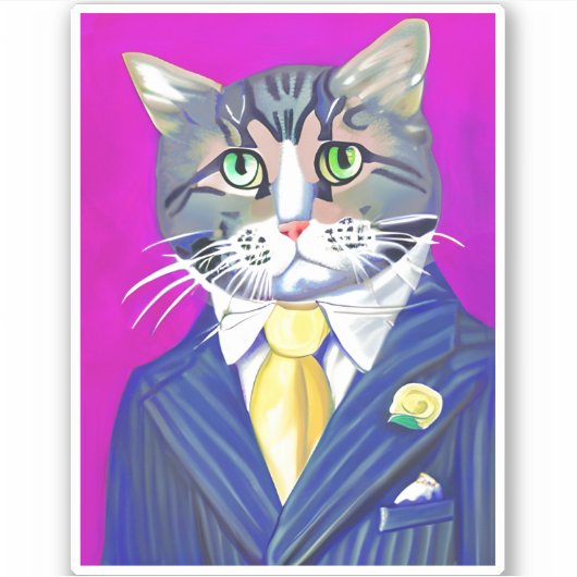 Gentleman Cat in een pak en Stropdas Sticker (Voorkant)