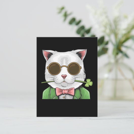 Gentleman Cat Shamrock Men Women St. Patrick's Day Briefkaart (Staand voorkant)