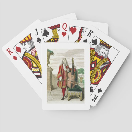 Gentleman die de cello speelt, gepubliceerd onder speelkaarten (Achterkant)