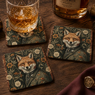 Gentleman Fox in avondkleding Vintage woudlandscha Bier Onderzetter