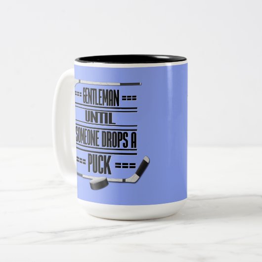 Gentleman Ice Hockey Humor Light Blue Tweekleurige Koffiemok (Voorkant links)
