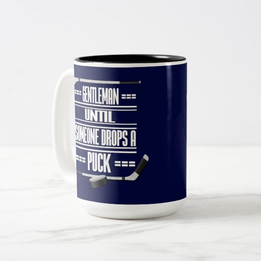 Gentleman Ice Hockey Humor Navy Blue Tweekleurige Koffiemok (Voorkant links)