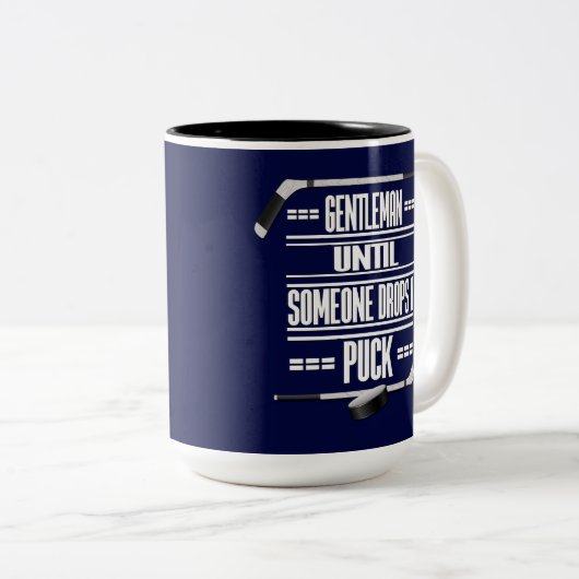 Gentleman Ice Hockey Humor Navy Blue Tweekleurige Koffiemok (Voorkant rechts)