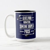 Gentleman Ice Hockey Humor Navy Blue Tweekleurige Koffiemok (Links)