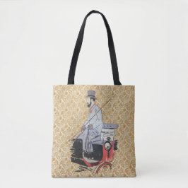 Gentleman in buggy karikatuur boven kaart tote bag