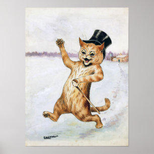 Gentleman Kat Wandelt in de Sneeuw, Louis Wain Poster