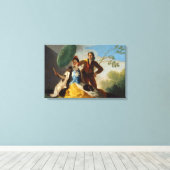 Gentleman met een parasol voor een Spaanse schoonh Canvas Afdruk (Insitu (Houten vloer))