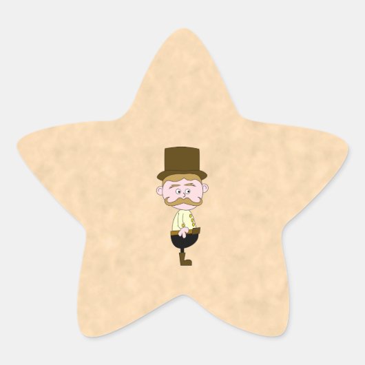 Gentleman met hoge hoed en snor. Custom Ster Sticker (Voorkant)