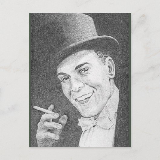 Gentleman met sigaret getekend in potlood in 2004 briefkaart (Voorkant)
