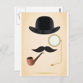Gentleman Mustache must-Dash Monacle & Bowler Pet Briefkaart (Voorkant / Achterkant)