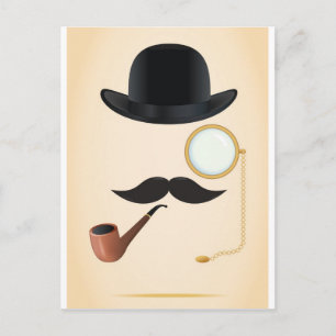 Gentleman Mustache must-Dash Monacle & Bowler Pet Briefkaart