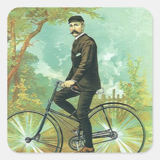 Gentleman op een fiets vierkante sticker (Voorkant)