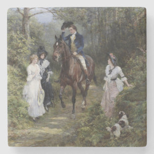 Gentleman op paard Meeting Dames in een bos Stenen Onderzetter