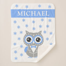 Gentleman Owl Blue Grey Baby Sherpa Blanket Deken