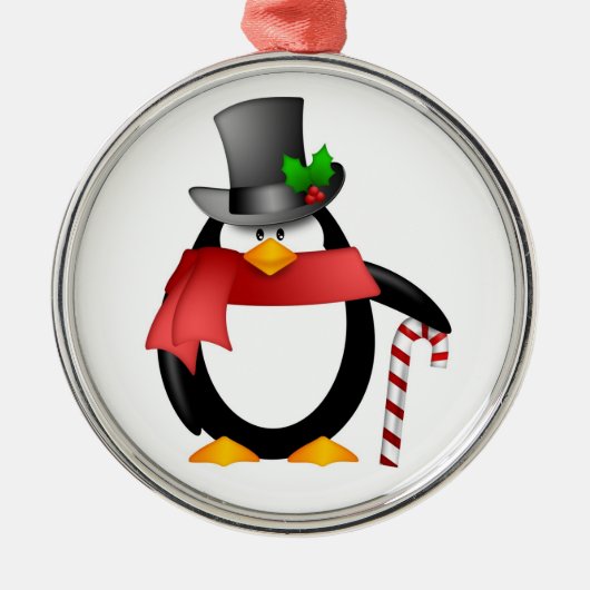 Gentleman Penguin met Top Hat Candy Cane Ornament (Voorkant)