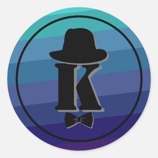 Gentleman pet bow blue ombre name initiaal monogra ronde sticker (Voorkant)