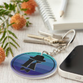 Gentleman pet bow blue ombre name initiaal monogra sleutelhanger (Voorkant Rechts)