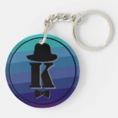 Gentleman pet bow blue ombre name initiaal monogra sleutelhanger (Achterkant)