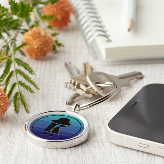 Gentleman pet bow blue ombre name initiaal monogra sleutelhanger (Zijkant)