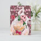 Gentleman Pig Met Roos Grappige Valentijnsdag Kaar Kaart (Staand voorkant)