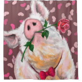 Gentleman Pig met Roos Shower Curtain Romantic Douchegordijn (Voorkant)
