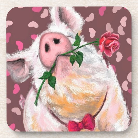 Gentleman Pig - Romantic - Funny - Bier Onderzetter (Voorkant)