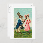 Gentleman Rabbit Courbit Lady bij Pasen Feestdagenkaart (Voorkant / Achterkant)