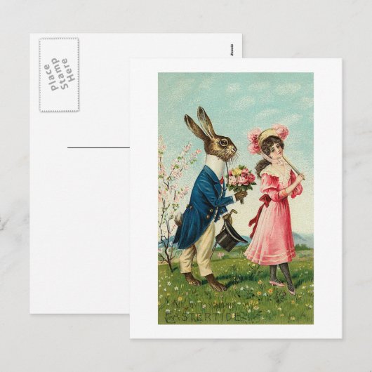 Gentleman Rabbit Courbit Lady bij Pasen Feestdagenkaart (Voorkant / Achterkant)