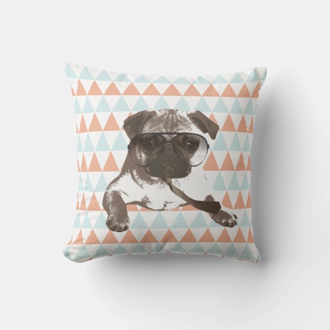 Gentleman Style Pug Colorful Triangle Pattern Kussen (Voorkant)