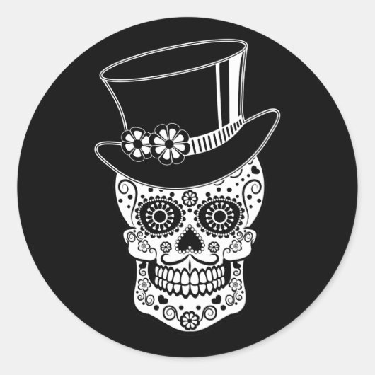 Gentleman Sugar Skull Ronde Sticker (Voorkant)