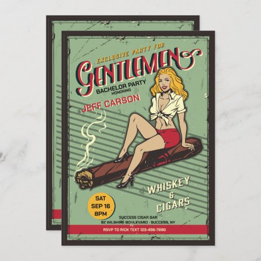 Gentlemen Bachelor Party Kaart (Voorkant / Achterkant)