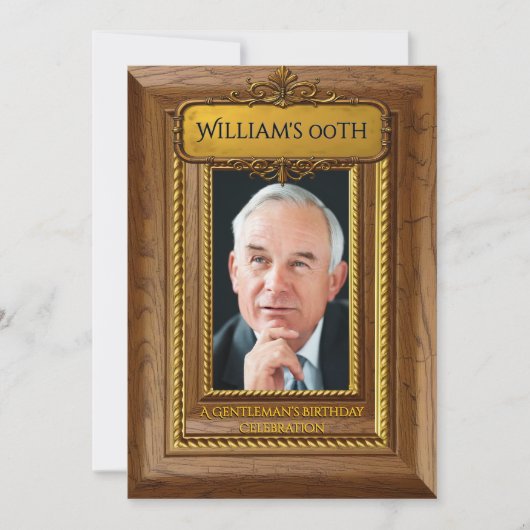 Gentlemen Elegant Rustic Gold Wood Photo Birthday Kaart (Voorkant)