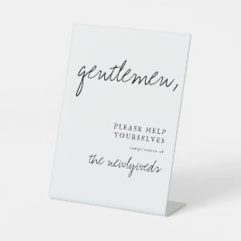 Gentlemen Modern Wedding Bathroom Basket Sign Reclamebord Met Voetstuk