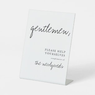 Gentlemen Modern Wedding Bathroom Basket Sign Reclamebord Met Voetstuk