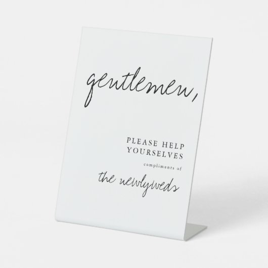 Gentlemen Modern Wedding Bathroom Basket Sign Reclamebord Met Voetstuk (Voorkant)