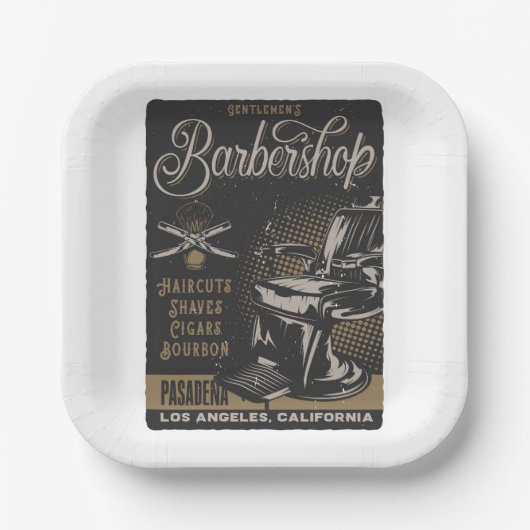 Gentlemen’s Barbershop Retro Haircuts Shaves Papieren Bordje (Voorkant)