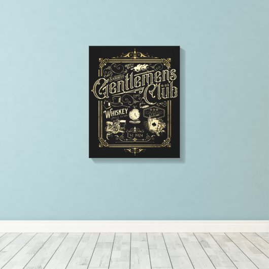 Gentlemen's Club Retro Poster Canvas Afdruk (Insitu (Houten vloer))