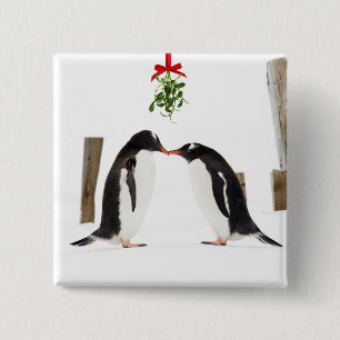 Gentoo Penguins Kissing - knop Vierkante Button 5,1 Cm