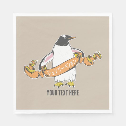 Gentoo pinguïn Japans schrijven Kanji Servet (Voorkant)