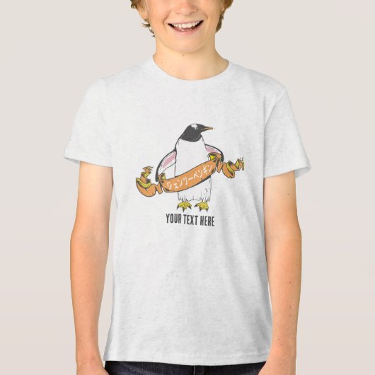 Gentoo pinguïn Japans schrijven Kanji Tri-Blend Shirt (Voorkant)