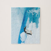 Gentoo-pinguïn, Pygoscelis Papua, springt eraf Legpuzzel (Verticaal)