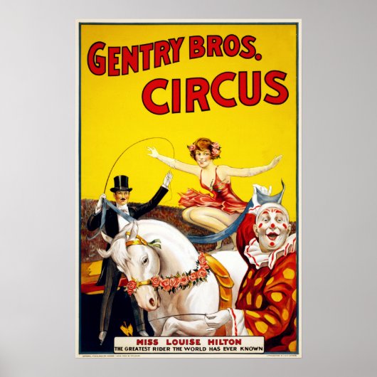 Gentry Bros Vintage. Horse & Clown Circus Poster (Voorkant)