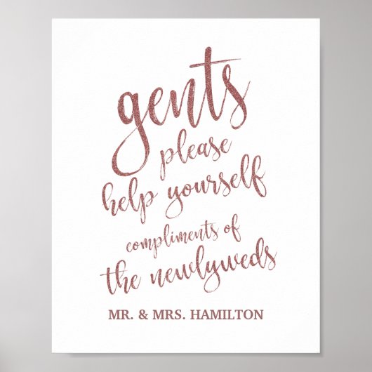 Gents Bathroom Basket Roos Gold Glitter 8x10 Sign Poster (Voorkant)