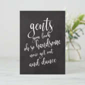 Gents Bathroom Betaalbaar Chalkboard Weddenschap Kaart (Staand voorkant)