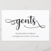 "Gents" Black White badkuip Weddenschap Sign (Voorkant)