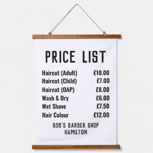 Gents Hairdresser Price List Hanging Tapestry Hangend Wandkleed