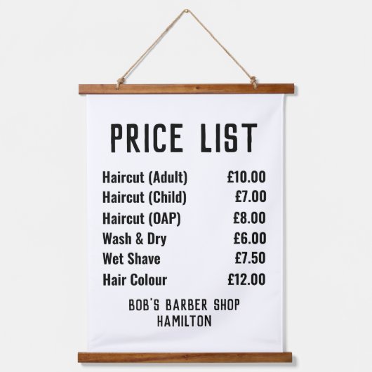 Gents Hairdresser Price List Hanging Tapestry Hangend Wandkleed (Voorkant)